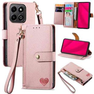 For Honor 200 Smart Love Zipper Lanyard Leather Phone Case(Pink)