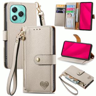 For Honor 400 Lite Love Zipper Lanyard Leather Phone Case(Gray)