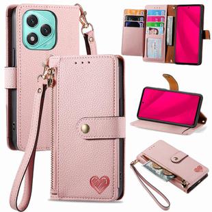 For Honor 400 Lite Love Zipper Lanyard Leather Phone Case(Pink)