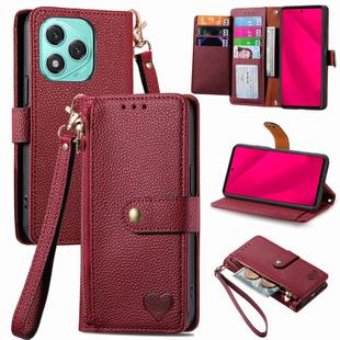 For Honor 400 Lite Love Zipper Lanyard Leather Phone Case(Red)