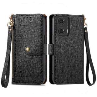 For Motorola Moto G24 Love Zipper Lanyard Leather Phone Case(Black)