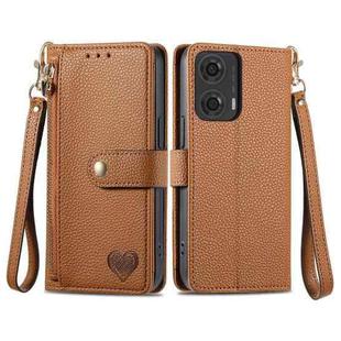 For Motorola Moto G24 Love Zipper Lanyard Leather Phone Case(Brown)