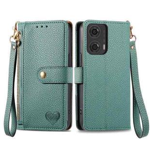 For Motorola Moto G24 Love Zipper Lanyard Leather Phone Case(Green)