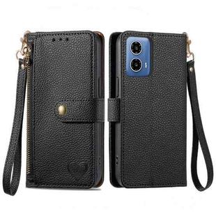 For Motorola Moto G34 Love Zipper Lanyard Leather Phone Case(Black)