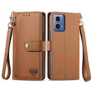 For Motorola Moto G34 Love Zipper Lanyard Leather Phone Case(Brown)