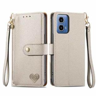 For Motorola Moto G34 Love Zipper Lanyard Leather Phone Case(Gray)