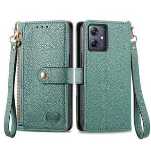 For Motorola Moto G54 Love Zipper Lanyard Leather Phone Case(Green)