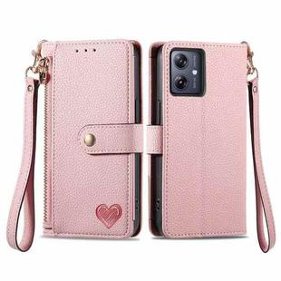 For Motorola Moto G54 Love Zipper Lanyard Leather Phone Case(Pink)