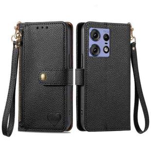 For Motorola Edge 50 Pro Love Zipper Lanyard Leather Phone Case(Black)