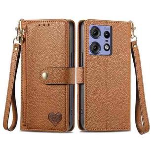 For Motorola Edge 50 Pro Love Zipper Lanyard Leather Phone Case(Brown)