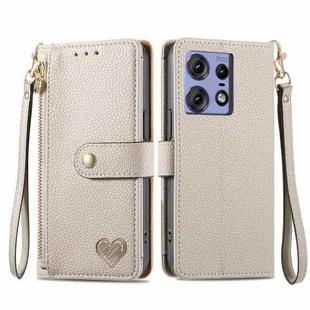 For Motorola Edge 50 Pro Love Zipper Lanyard Leather Phone Case(Gray)