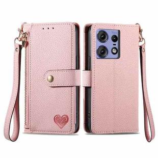 For Motorola Edge 50 Fusion Love Zipper Lanyard Leather Phone Case(Pink)