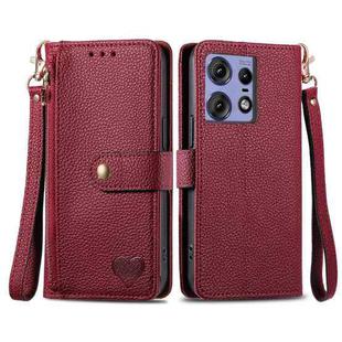 For Motorola Edge 50 Fusion Love Zipper Lanyard Leather Phone Case(Red)
