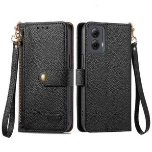 For Motorola Moto G Power 5G 2024 Love Zipper Lanyard Leather Phone Case(Black)