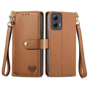 For Motorola Moto G Power 5G 2024 Love Zipper Lanyard Leather Phone Case(Brown)