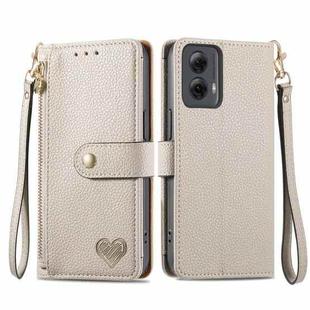 For Motorola Moto G Power 5G 2024 Love Zipper Lanyard Leather Phone Case(Gray)