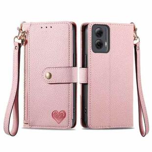 For Motorola Moto G Power 5G 2024 Love Zipper Lanyard Leather Phone Case(Pink)