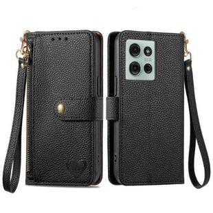 For Motorola Moto G75 5G Love Zipper Lanyard Leather Phone Case(Black)