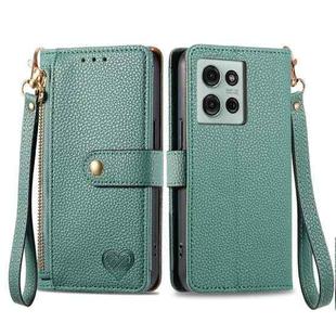 For Motorola Moto G75 5G Love Zipper Lanyard Leather Phone Case(Green)