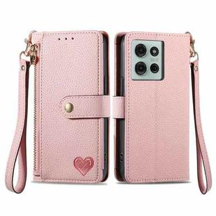 For Motorola Moto G75 5G Love Zipper Lanyard Leather Phone Case(Pink)