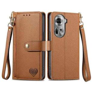 For OPPO Reno11 5G Global Love Zipper Lanyard Leather Phone Case(Brown)