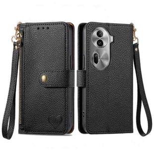 For OPPO Reno11 Pro 5G Global Love Zipper Lanyard Leather Phone Case(Black)