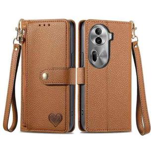 For OPPO Reno11 Pro 5G Global Love Zipper Lanyard Leather Phone Case(Brown)