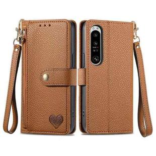 For Sony Xperia 1 IV Love Zipper Lanyard Leather Phone Case(Brown)