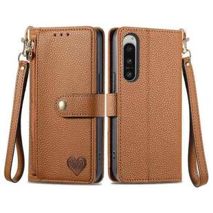 For Sony Xperia 5 IV Love Zipper Lanyard Leather Phone Case(Brown)