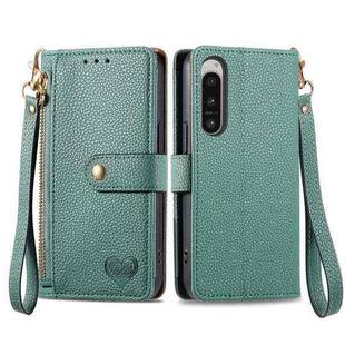 For Sony Xperia 5 IV Love Zipper Lanyard Leather Phone Case(Green)