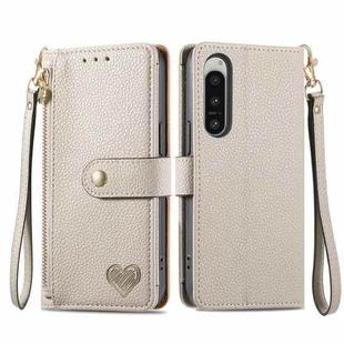 For Sony Xperia 5 IV Love Zipper Lanyard Leather Phone Case(Gray)