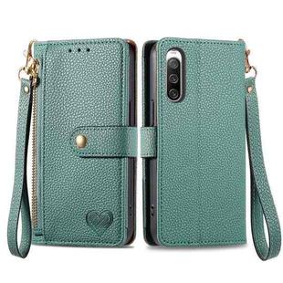For Sony Xperia 10 IV Love Zipper Lanyard Leather Phone Case(Green)