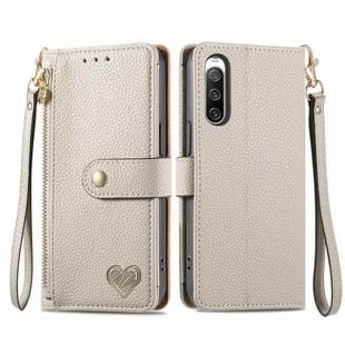 For Sony Xperia 10 IV Love Zipper Lanyard Leather Phone Case(Gray)