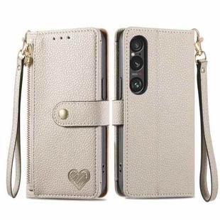 For Sony Xperia 1 VI Love Zipper Lanyard Leather Phone Case(Gray)