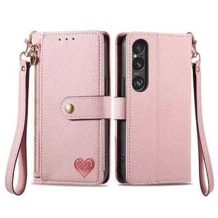 For Sony Xperia 1 VI Love Zipper Lanyard Leather Phone Case(Pink)