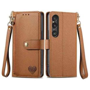 For Sony Xperia 5 VI Love Zipper Lanyard Leather Phone Case(Brown)