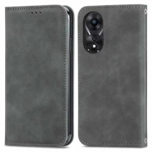 For OPPO A58 4G Retro Skin Feel Magnetic Flip Leather Phone Case(Grey)