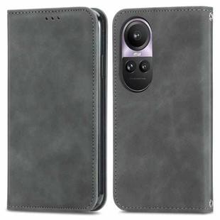 For OPPO Reno10 Pro Global Retro Skin Feel Magnetic Flip Leather Phone Case(Grey)