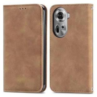 For OPPO Reno11 5G EU Retro Skin Feel Magnetic Flip Leather Phone Case(Brown)