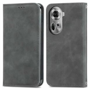 For OPPO Reno11 5G EU Retro Skin Feel Magnetic Flip Leather Phone Case(Grey)