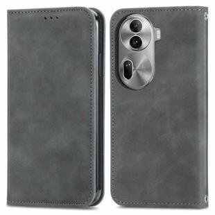For OPPO Reno11 Pro 5G EU Retro Skin Feel Magnetic Flip Leather Phone Case(Grey)