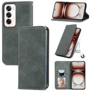 For OPPO Reno12 Pro Global Retro Skin Feel Magnetic Flip Leather Phone Case(Grey)