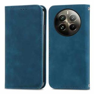 For  Realme 12+ Retro Skin Feel Magnetic Flip Leather Phone Case(Blue)