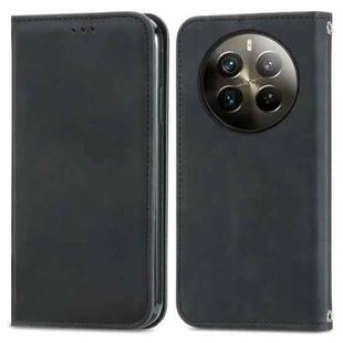 For  Realme 12 Pro+ Retro Skin Feel Magnetic Flip Leather Phone Case(Black)