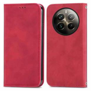 For  Realme 12 Pro+ Retro Skin Feel Magnetic Flip Leather Phone Case(Red)