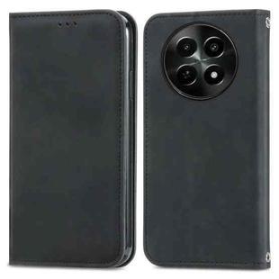 For  Realme 12 Retro Skin Feel Magnetic Flip Leather Phone Case(Black)
