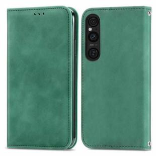 For Sony Xperia 1 V Retro Skin Feel Magnetic Flip Leather Phone Case(Green)