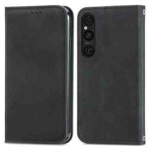 For Sony Xperia 1 V Retro Skin Feel Magnetic Flip Leather Phone Case(Black)