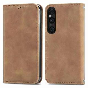 For Sony Xperia 1 V Retro Skin Feel Magnetic Flip Leather Phone Case(Brown)