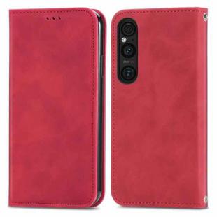 For Sony Xperia 1 V Retro Skin Feel Magnetic Flip Leather Phone Case(Red)